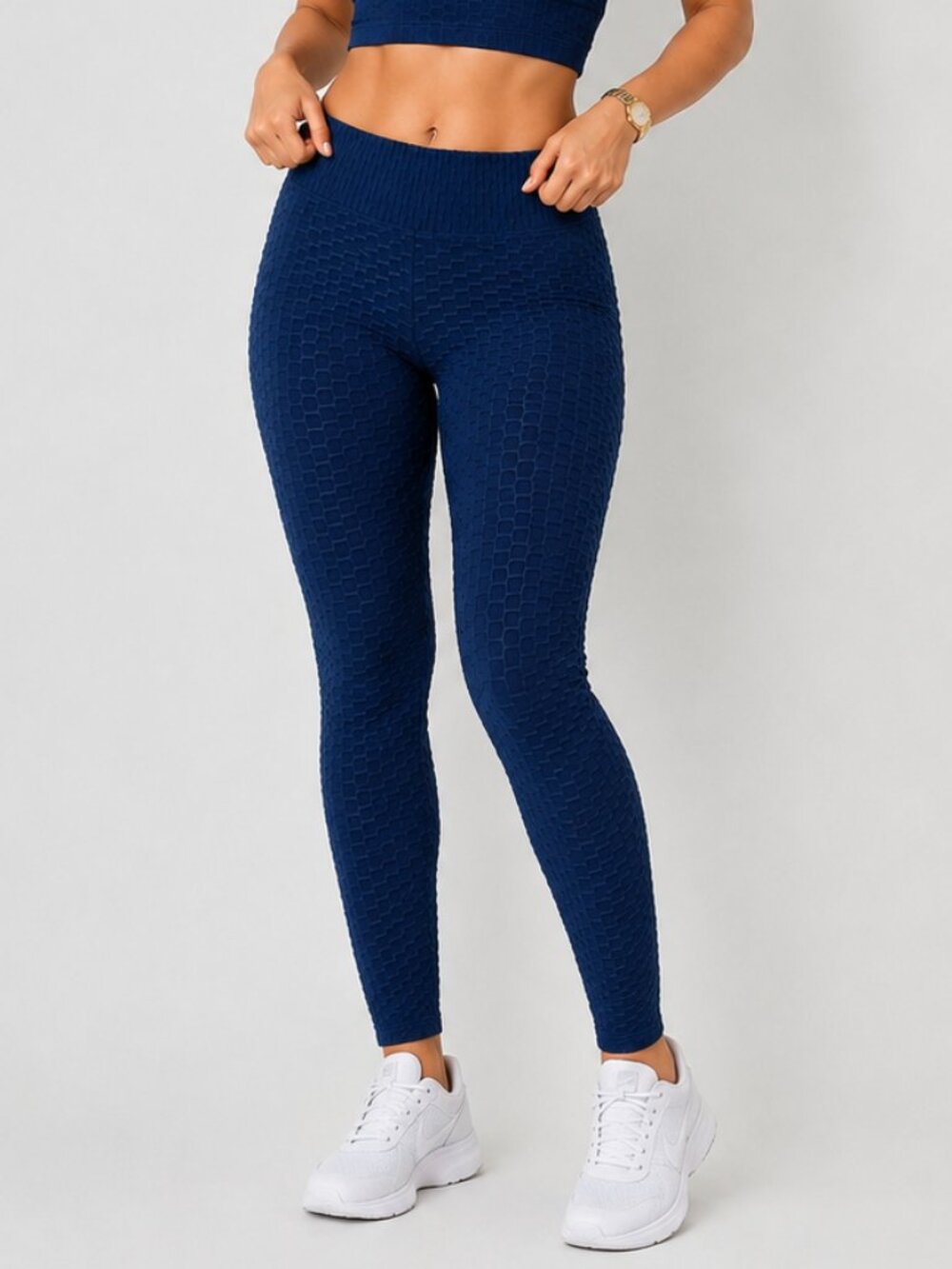 Women’s Blue Textured High Waist Yoga Leggings Activewear Size M